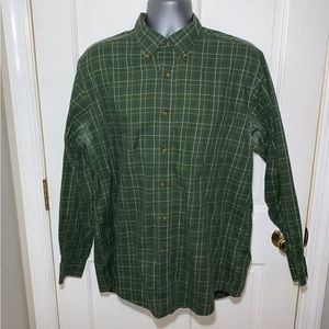 LL BEAN Wrinkle Free Traditional Fit Men's Green Button Up Shirt Plaid Large Reg